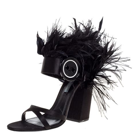 Prada Ostrich Feather Feather Trim Sandals (PRA991383)